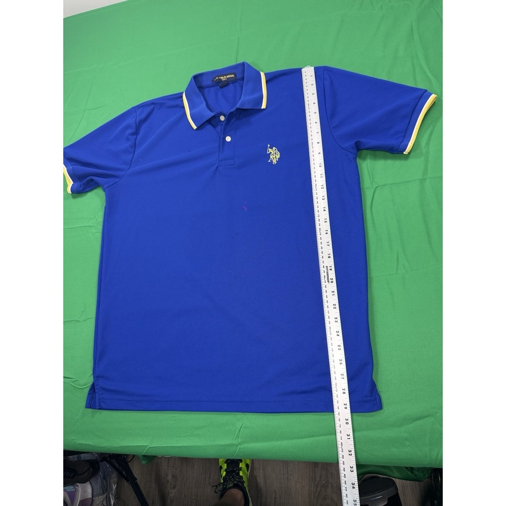 U.S. Polo Assn Golf Polo Shirt Mens Large Blue Yellow Performance Short Sleeve - Picture 6 of 10